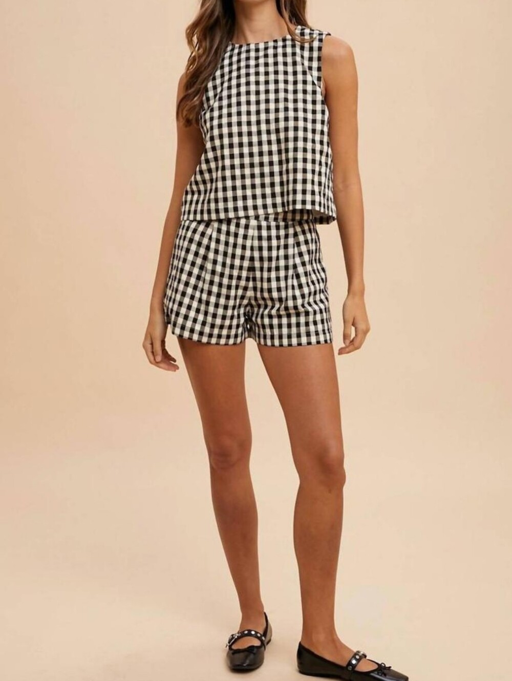 Anniewear Women’s Gingham Check Tank And Short Set In Black And White Size Small - Picture 2 of 11